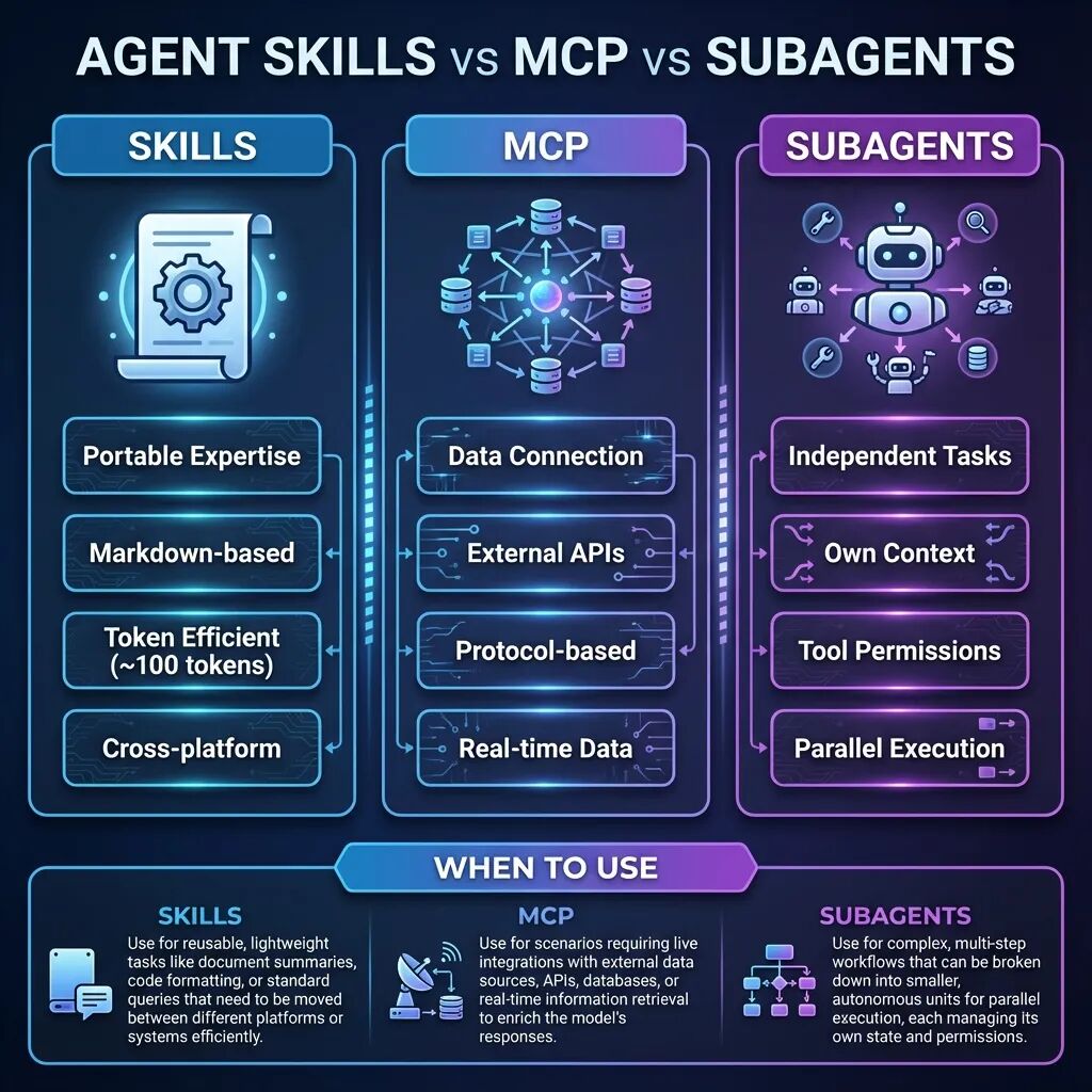 Skills vs MCP vs Subagents 对比