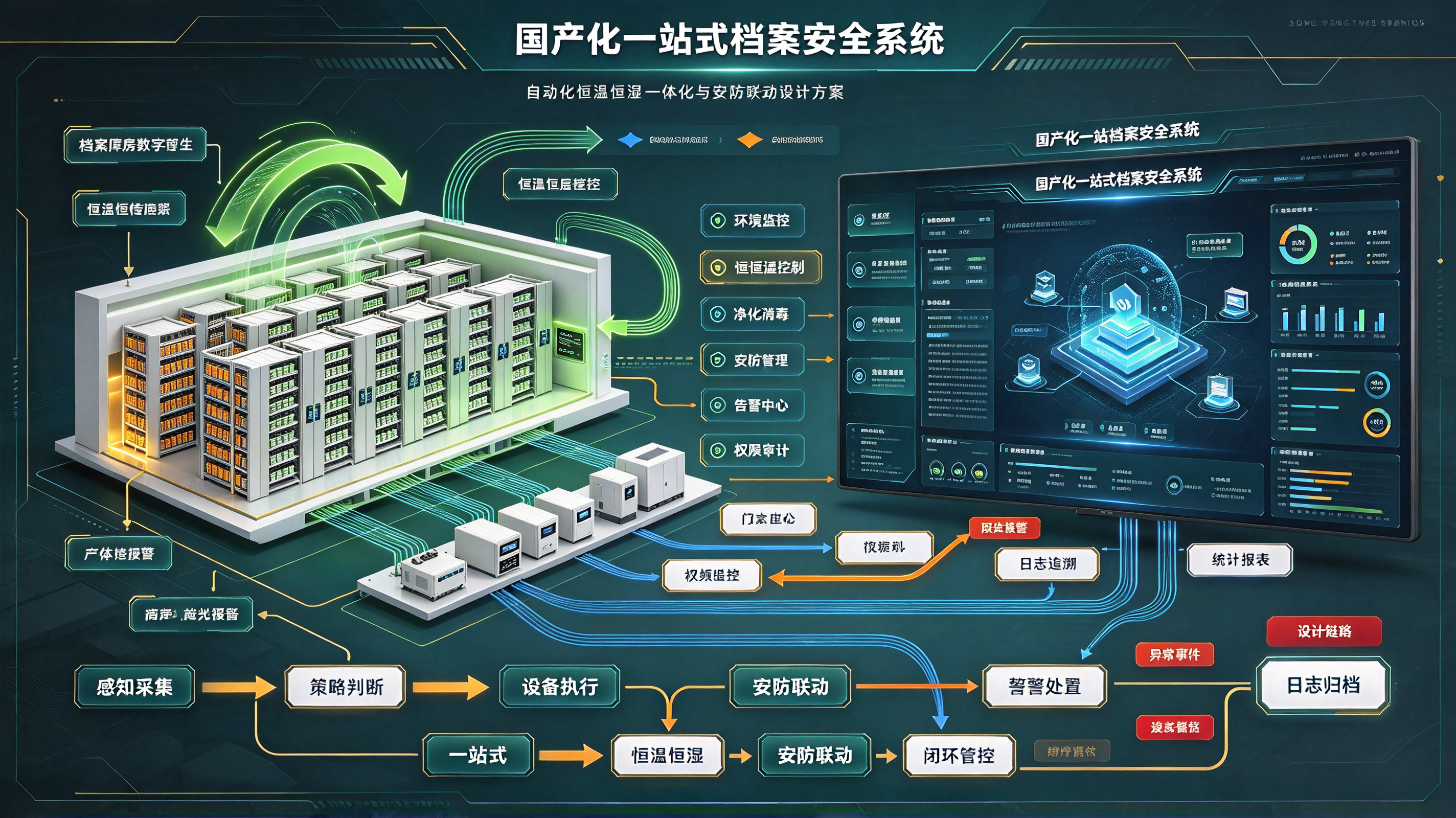 国产化一站式档案安全系统，自动化恒温恒湿一体化与安防联动设计方案