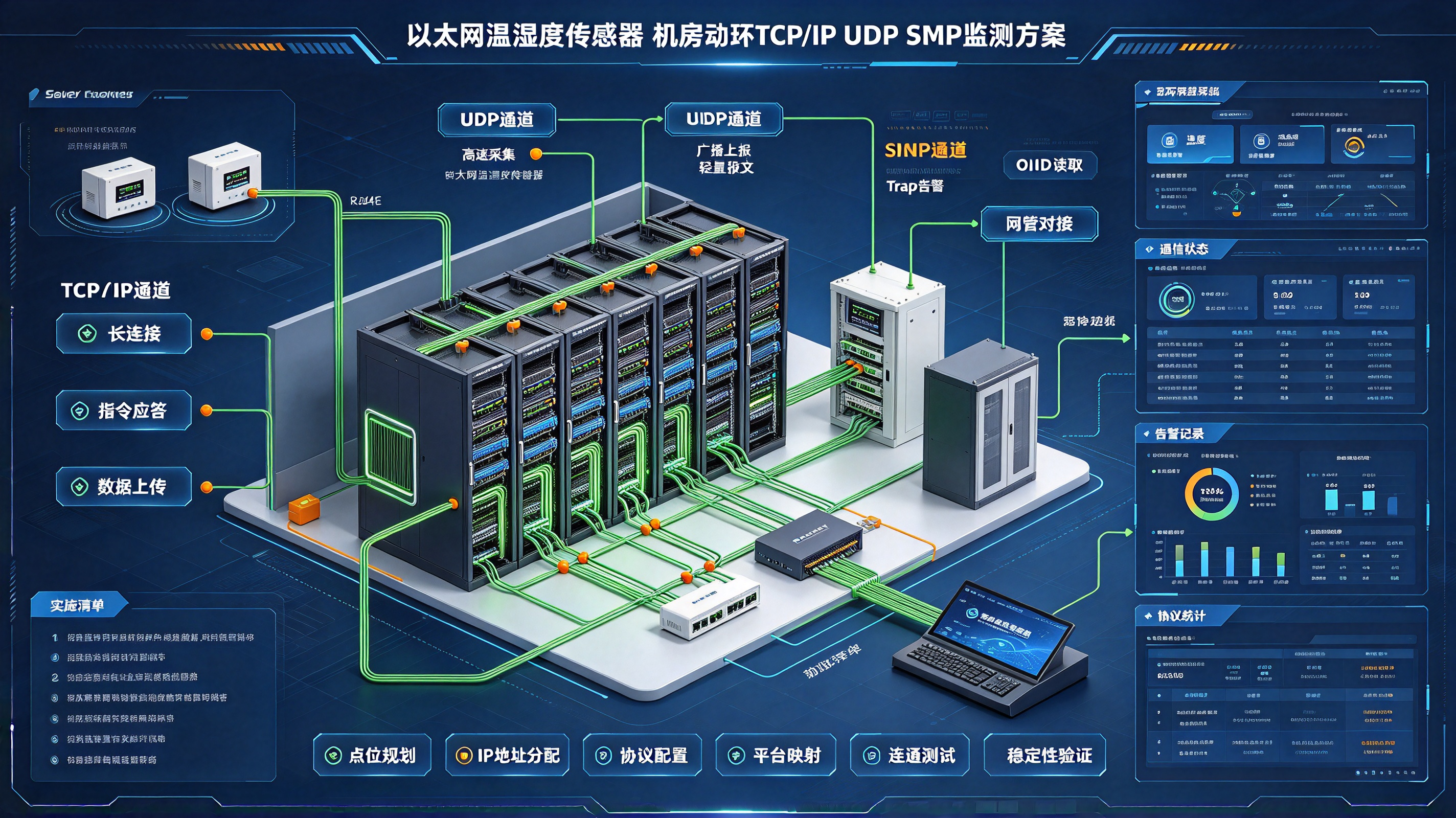 以太网温湿度传感器 机房动环TCP/IP UDP SNMP监测方案