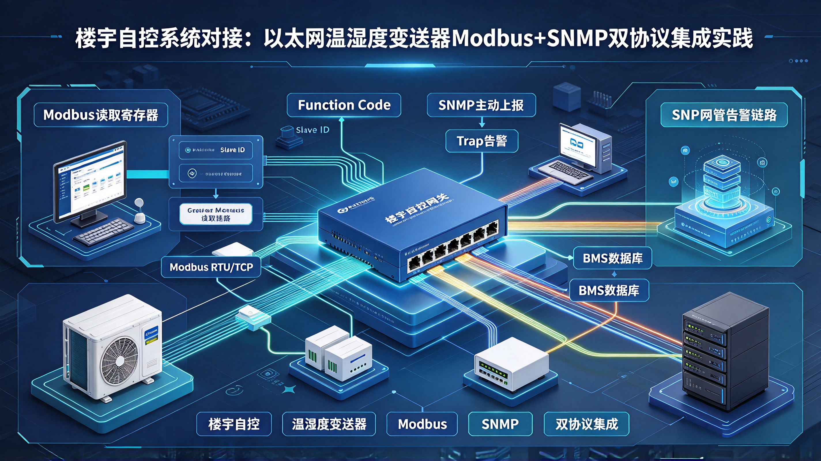 楼宇自控系统对接：以太网温湿度变送器Modbus+SNMP双协议集成实践