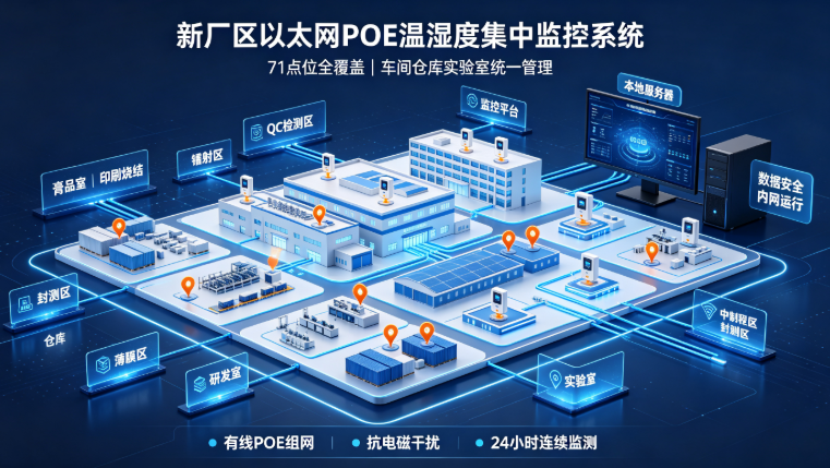 现代化元器件厂房以太网POE温湿度集中监控系统解决方案