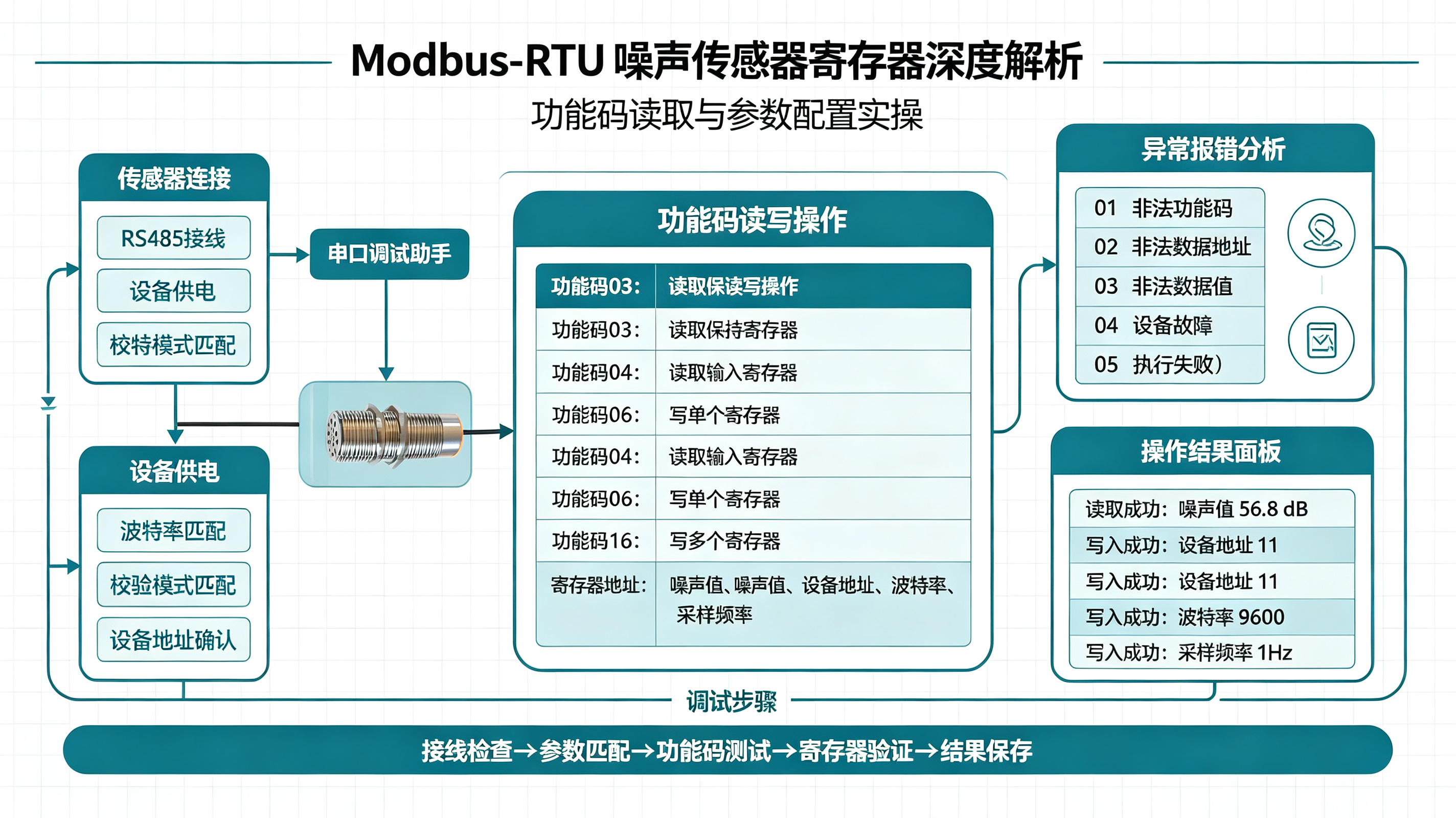 Modbus-RTU 噪声传感器寄存器深度解析：数据读取、参数配置与调试实践