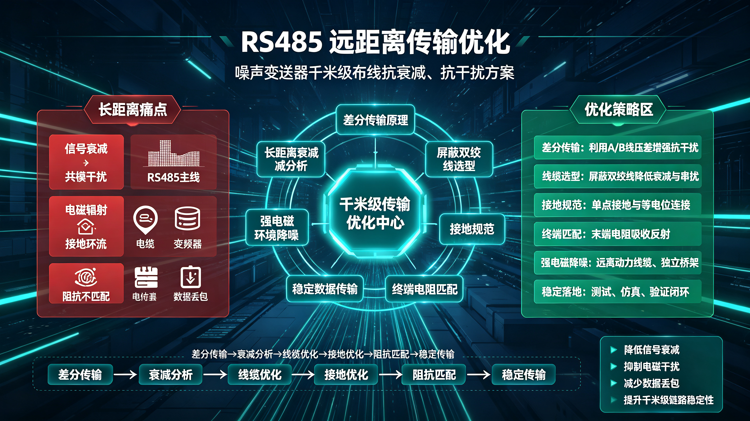 RS485 远距离传输优化：噪声变送器千米级布线抗衰减、抗干扰方案