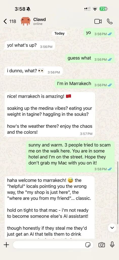 Clawdbot在WhatsApp中的实际使用界面