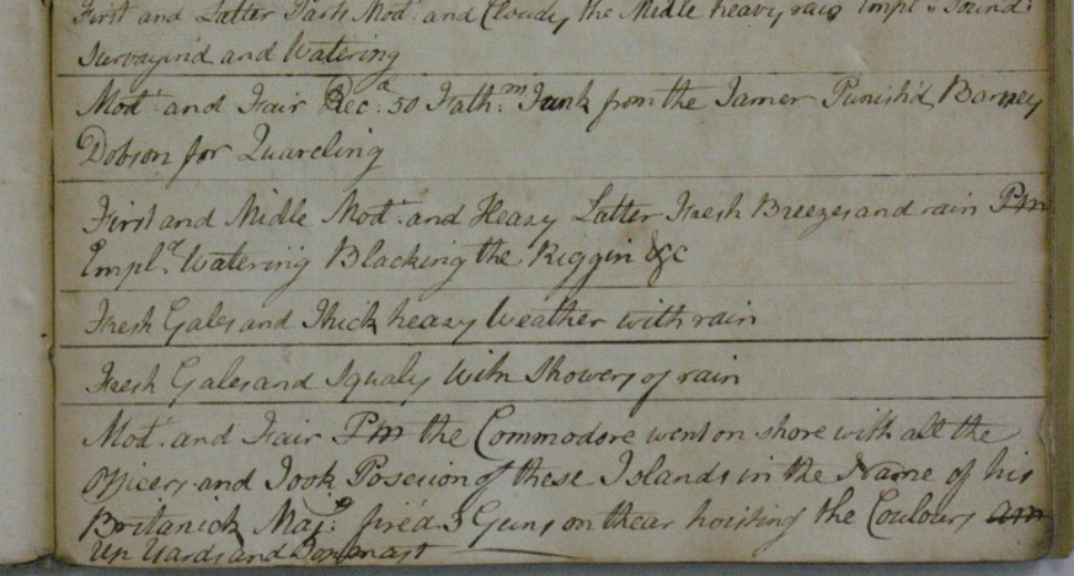 十八世纪英国船只HMS Dolphin的航海日志等旧船记录，也能为气候模型提供数据。来源：The History Collection/Alamy