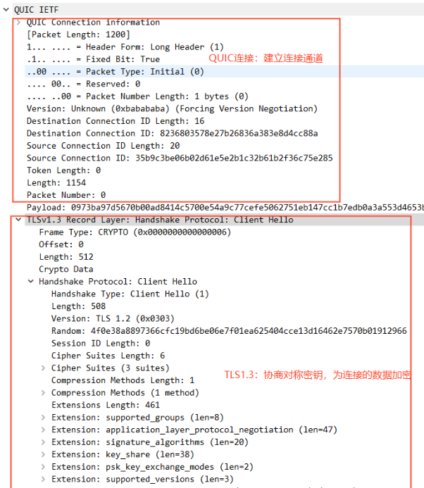 QUIC 建连抓包