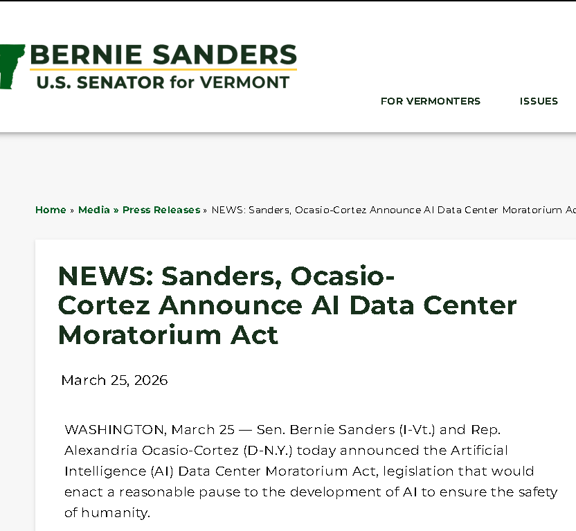 美国参议院要求停止建设AI基础设施中心