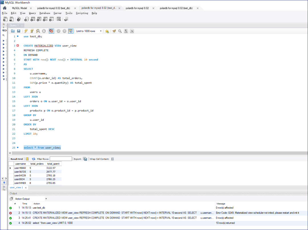在“MySQL”上建立物化视图