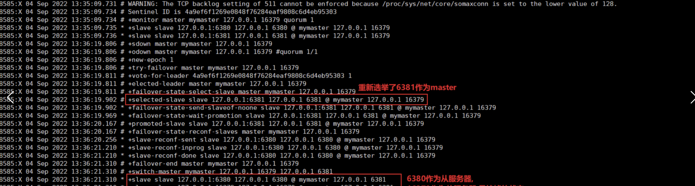 sentinel从新选择主master日志