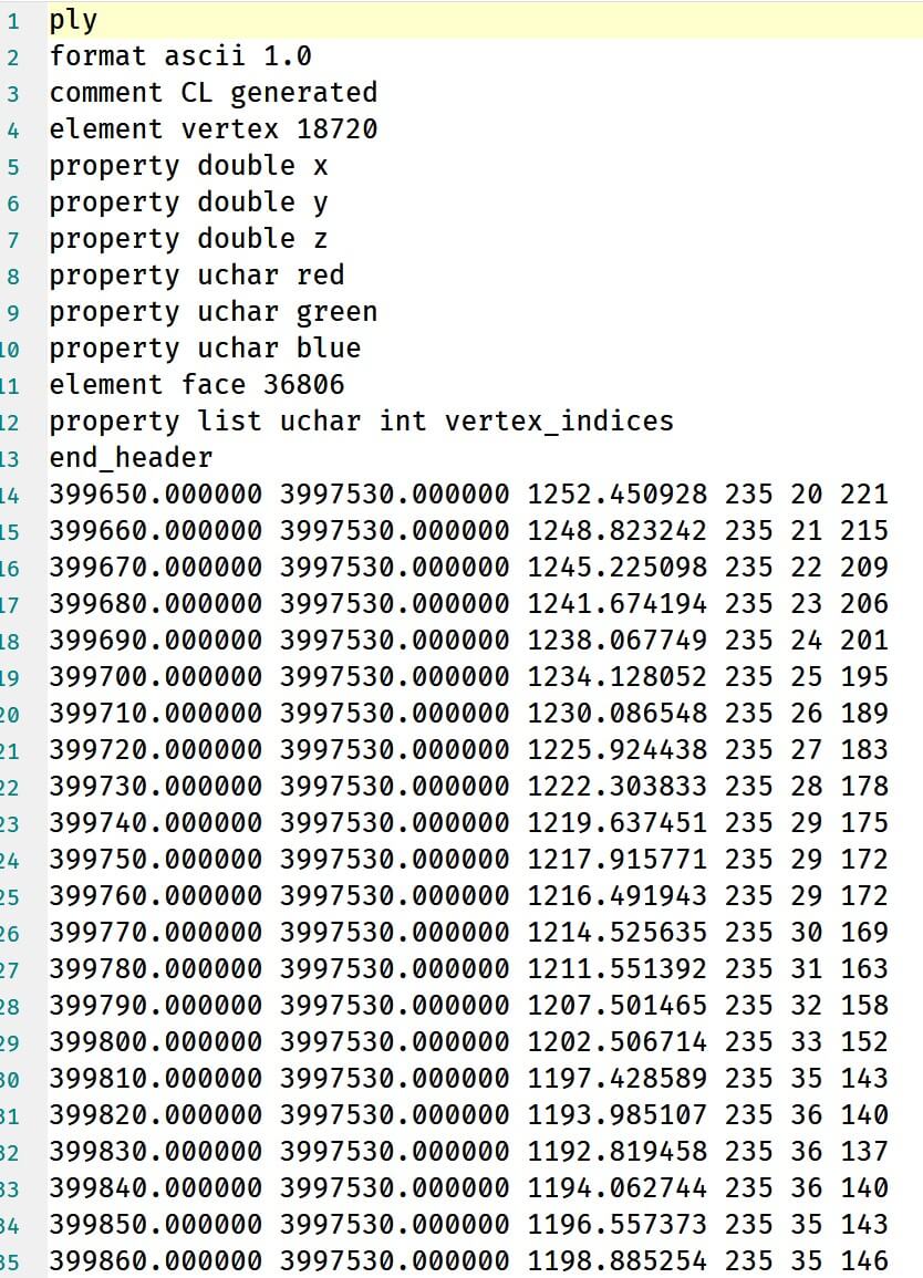 图7.2 PLY格式文件中的位置信息和颜色信息
