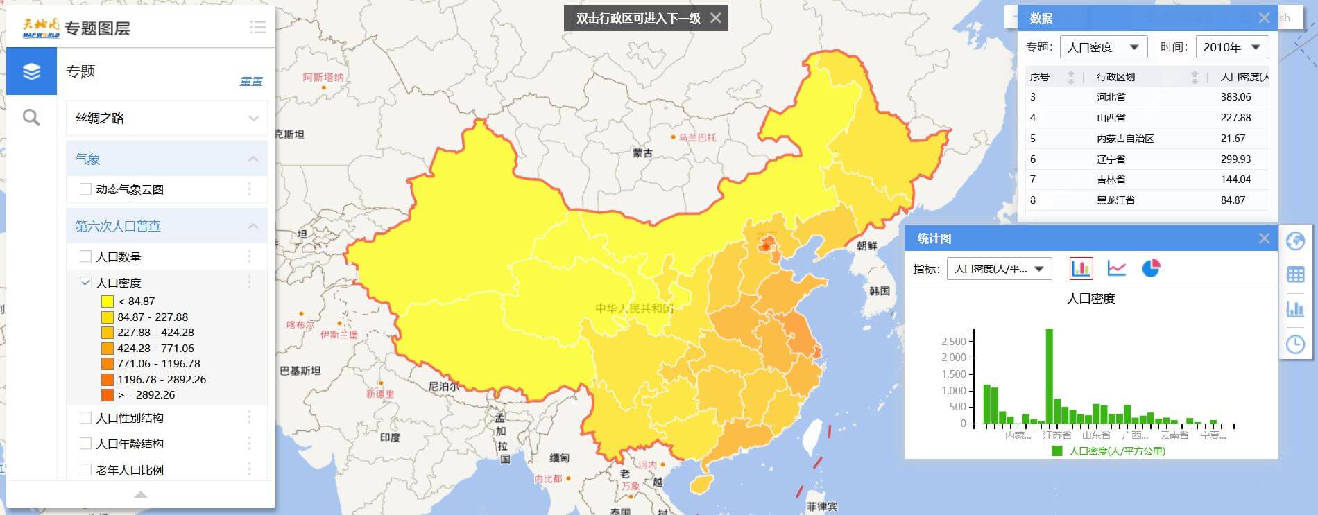 图5.5 国家天地图上的人口密度专题图
