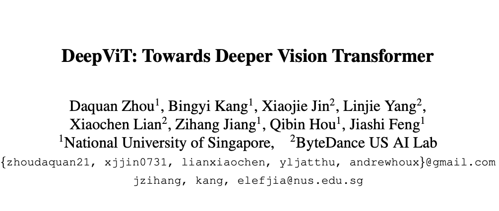 DeepViT：字节提出深层ViT的训练策略 | 2021 arxiv