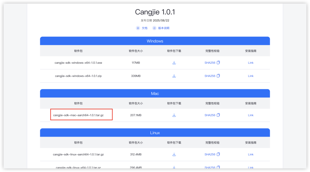 仓颉工具链下载页面
