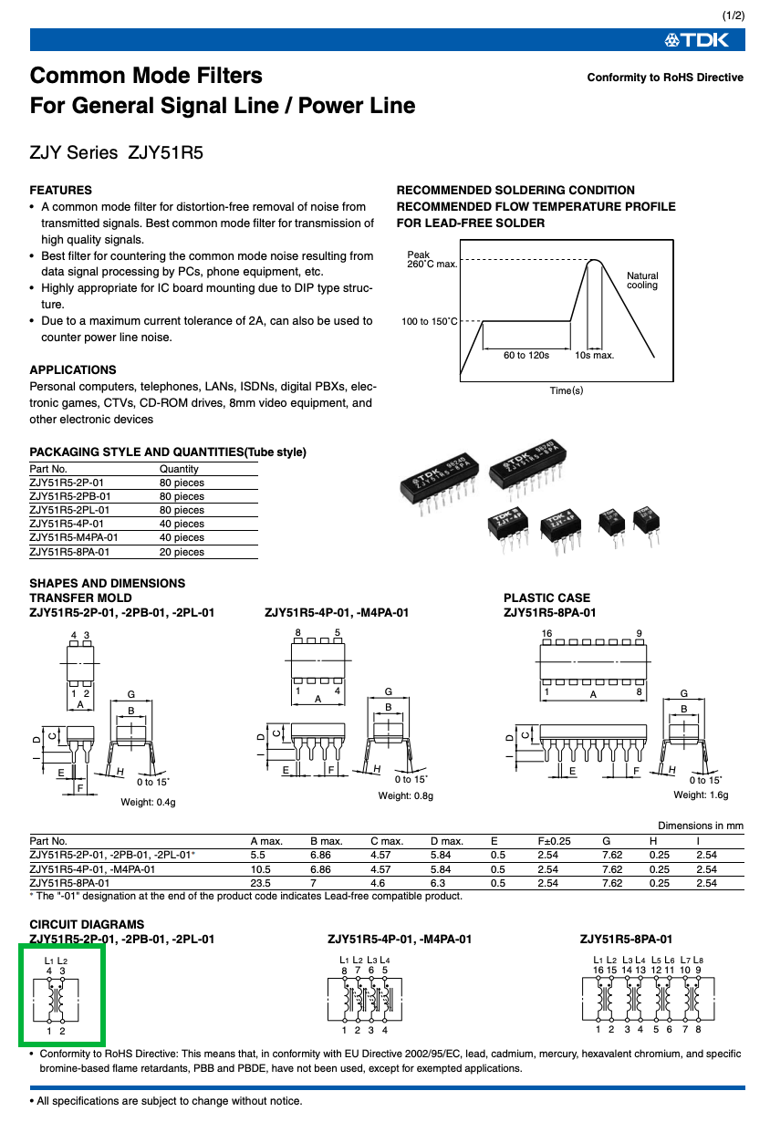 TDK的共模滤波器