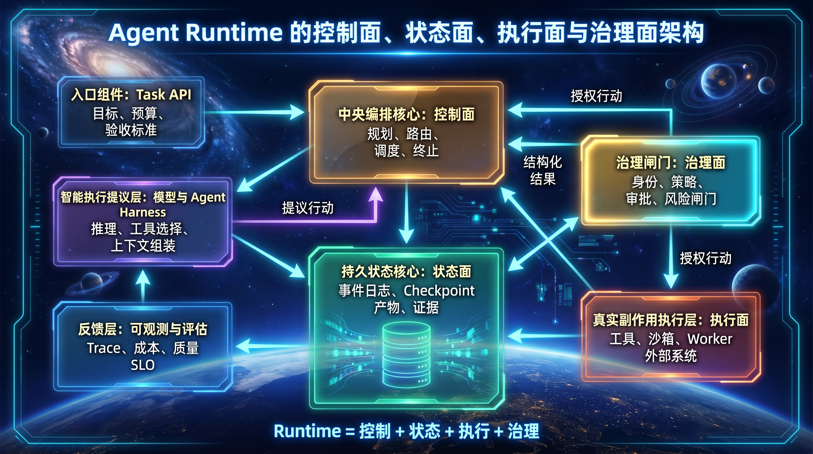 Agent Runtime 的控制面、状态面、执行面与治理面架构.png