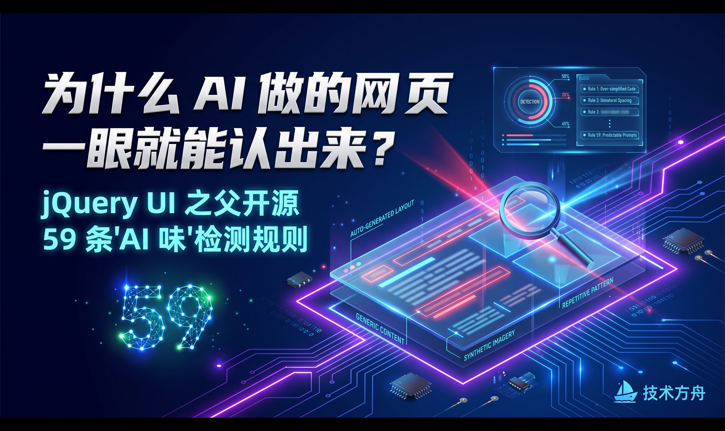 为什么 AI 做的网页一眼就能认出来？jQuery UI 之父开源 59 条"AI 味"检测规则