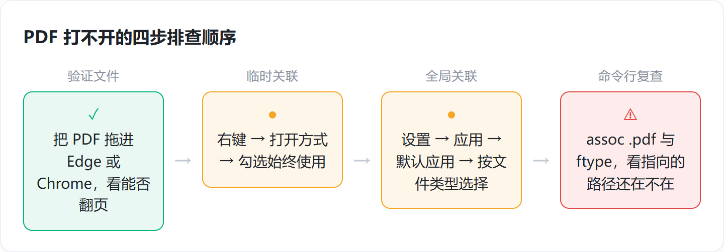 pdf打不开需要安装什么，先分清文件坏没坏，再补一个默认阅读器