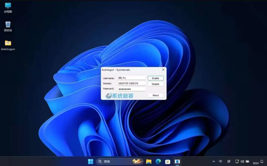 使用 Autologon 工具设置 Windows 自动登录