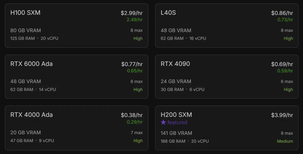 Runpod turned out to be extremely convenient for short-term GPU rentals