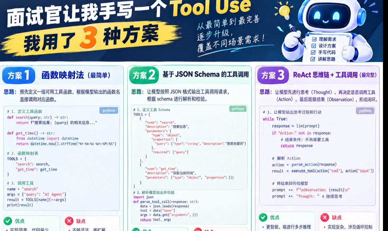 面试官让我手写一个 Tool Use，我用了 3 种方案