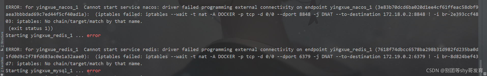 docker:Cannot start service nacos: driver failed programming external connectivity on endpoint