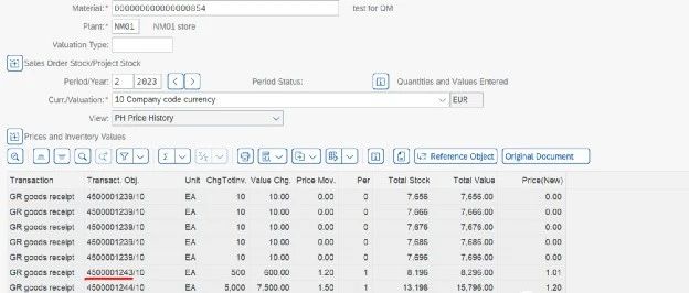 SAP MM 物料移动平均价的修改历史