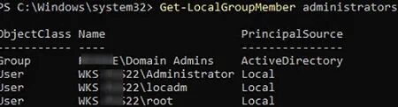 列出具有 PowerShell 的本地管理员组成员身份