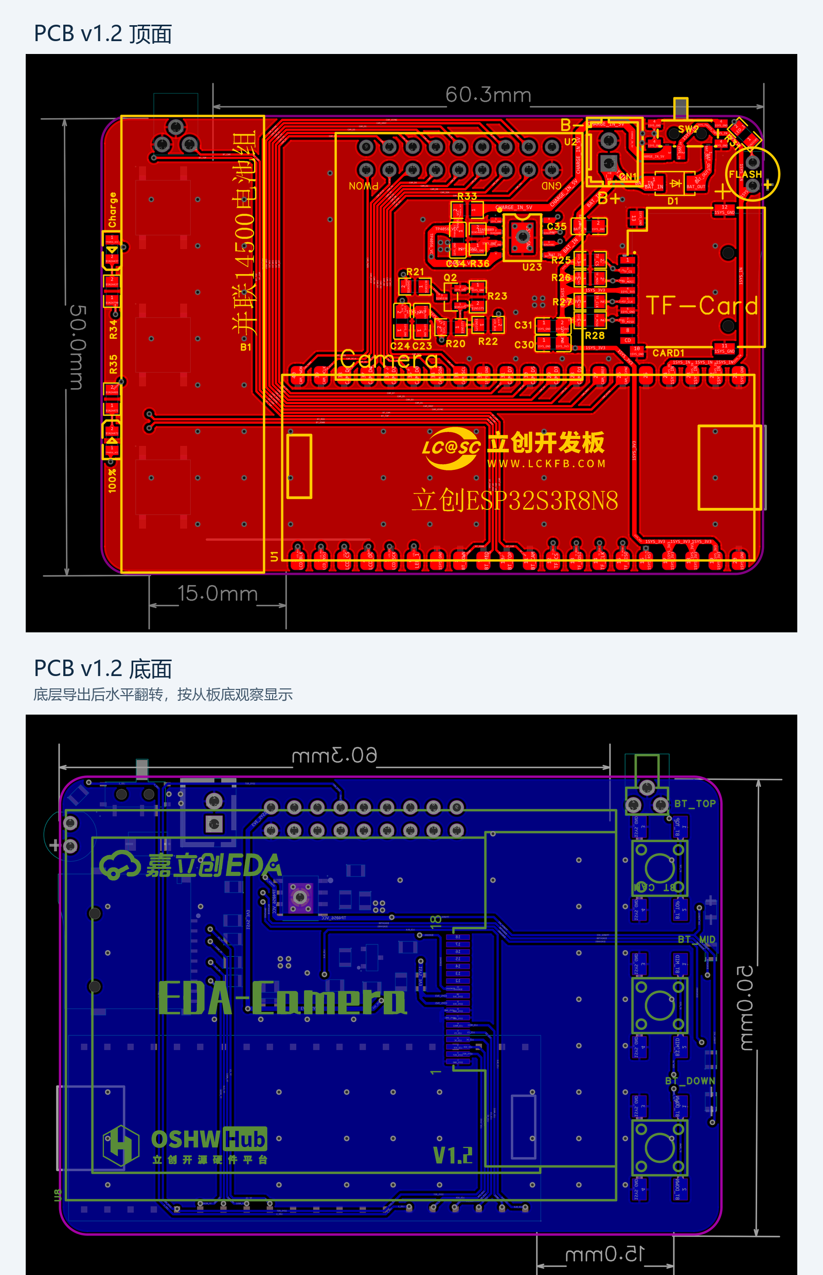 对应版本PCB的顶面和底面