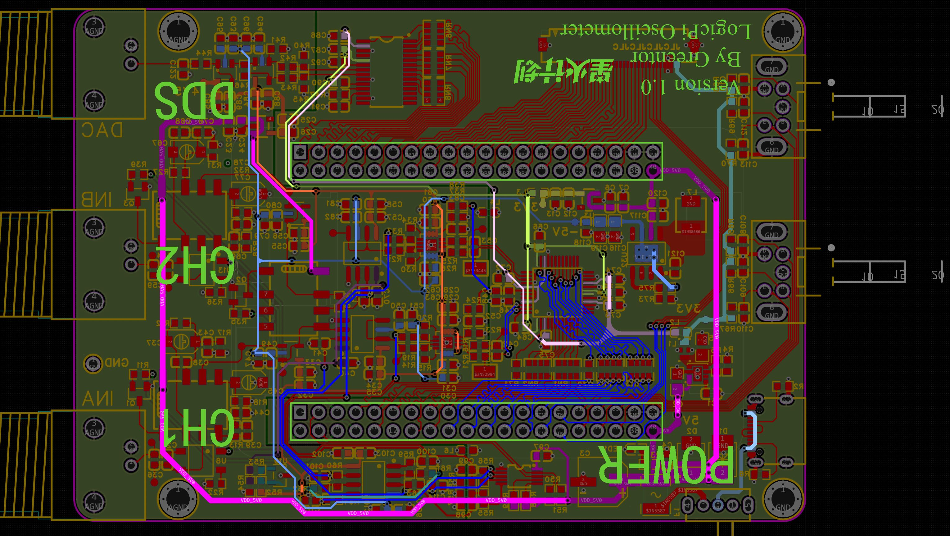 底板 PCB 底层:同一块板的背面走线视图
