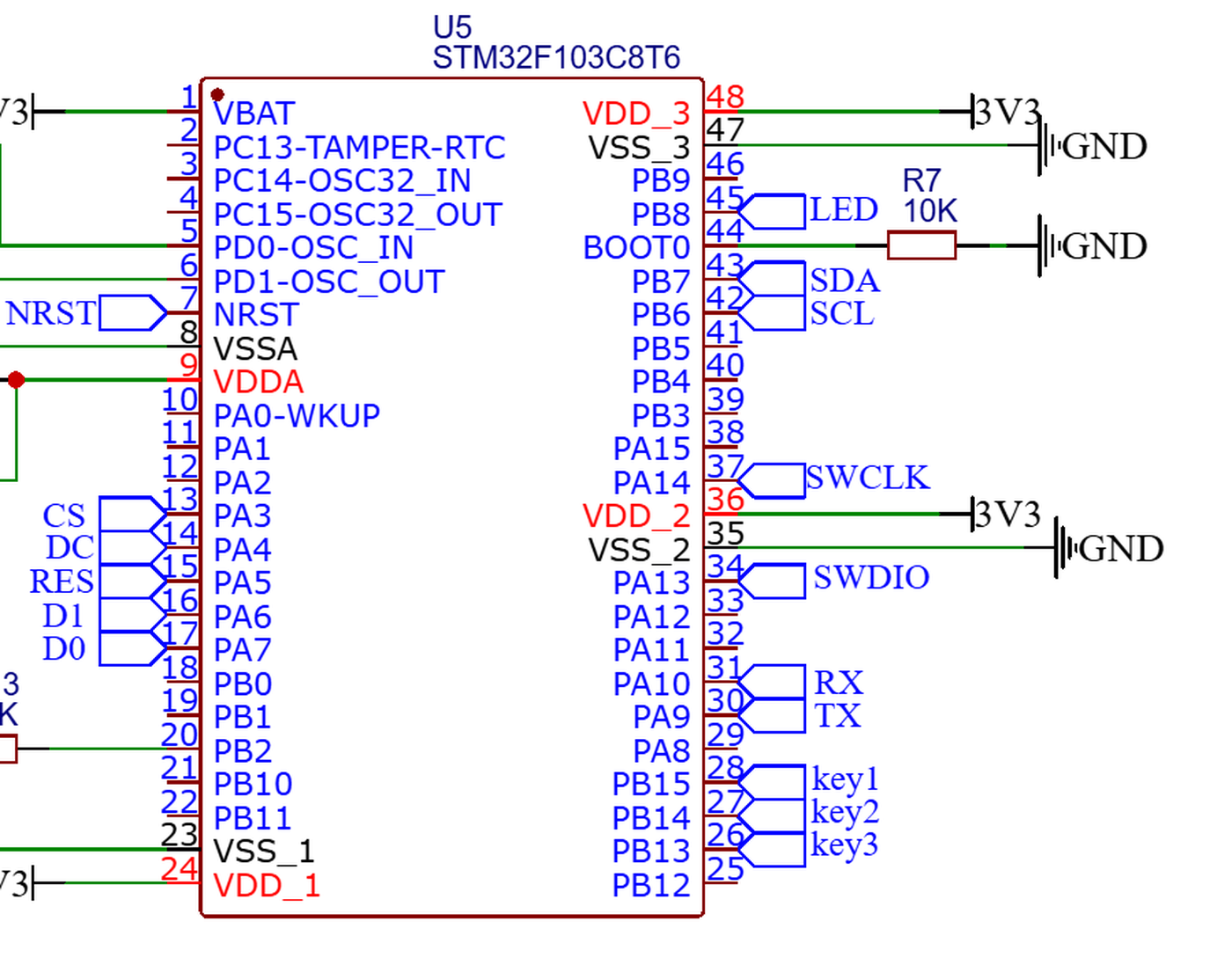 STM32引脚与串口所在的同版原理图局部