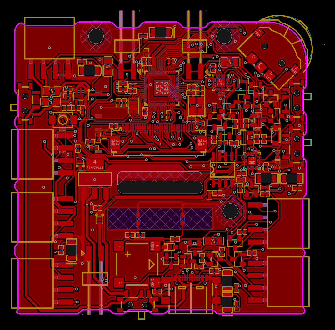 图5 PCB2_8顶面，板框、红色铜层与器件布局。