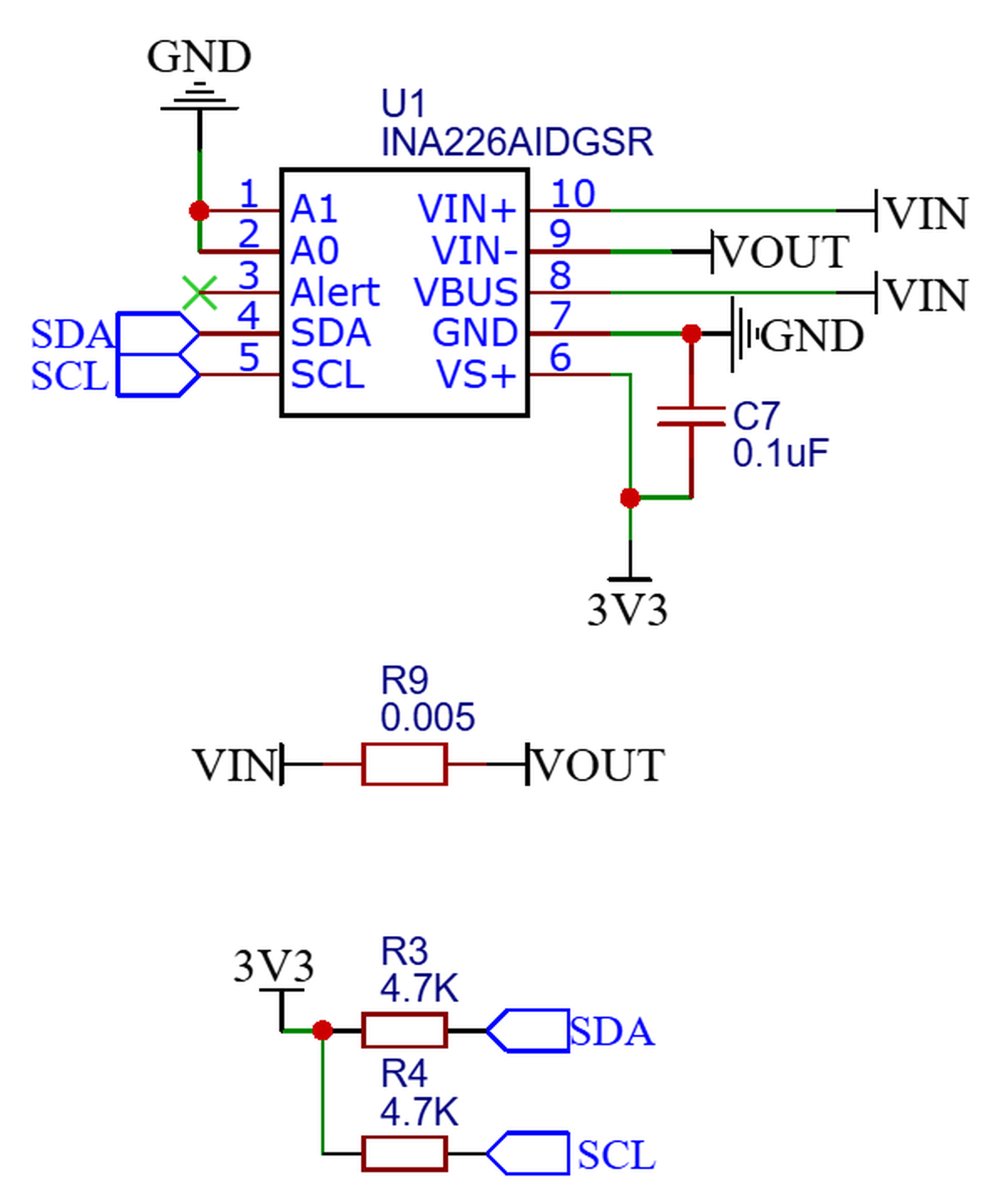 INA226分流电阻及I2C上拉局部
