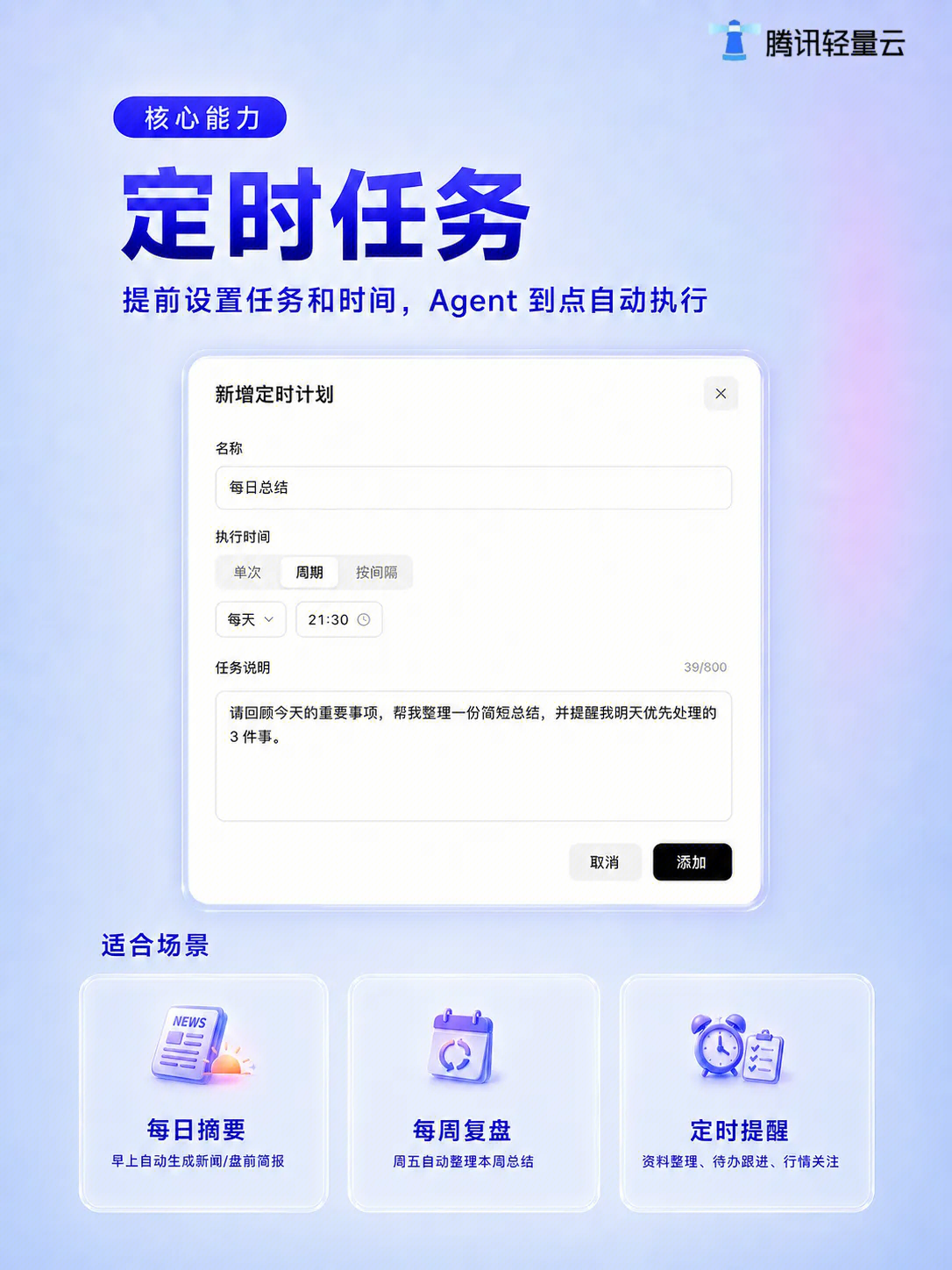 定时任务：提前设置，到点自动执行