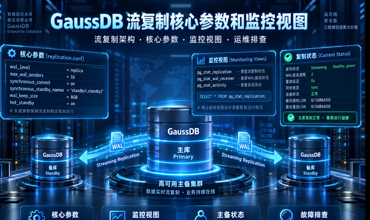 GaussDB 高可用流复制核心参数和视图
