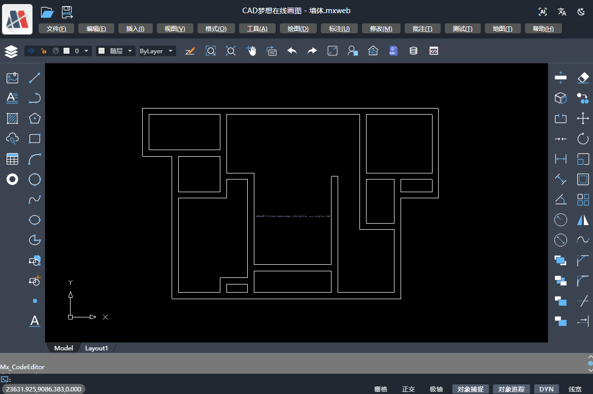 WEB CAD绘制墙体和（在线CAD SDK开发室内设计软件)