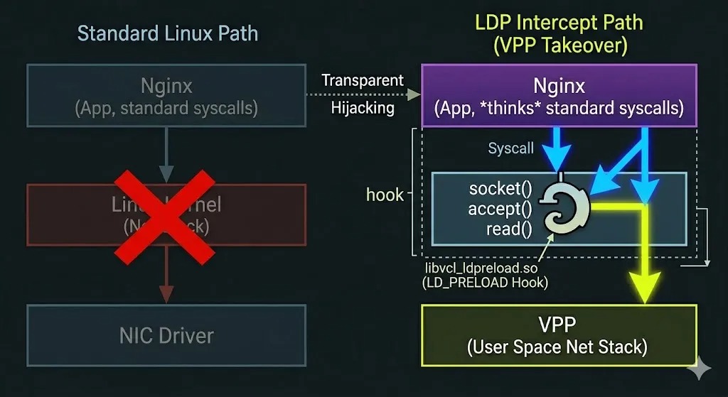 通过LDP机制,将流量从内核转向VPP。