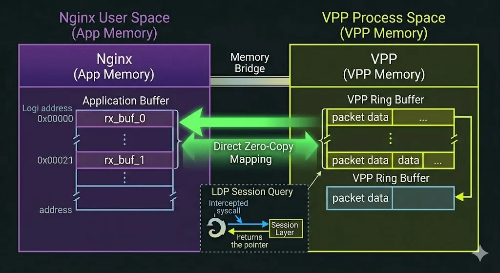 通过LDP机制,Nginx直接从 VPP获取数据。