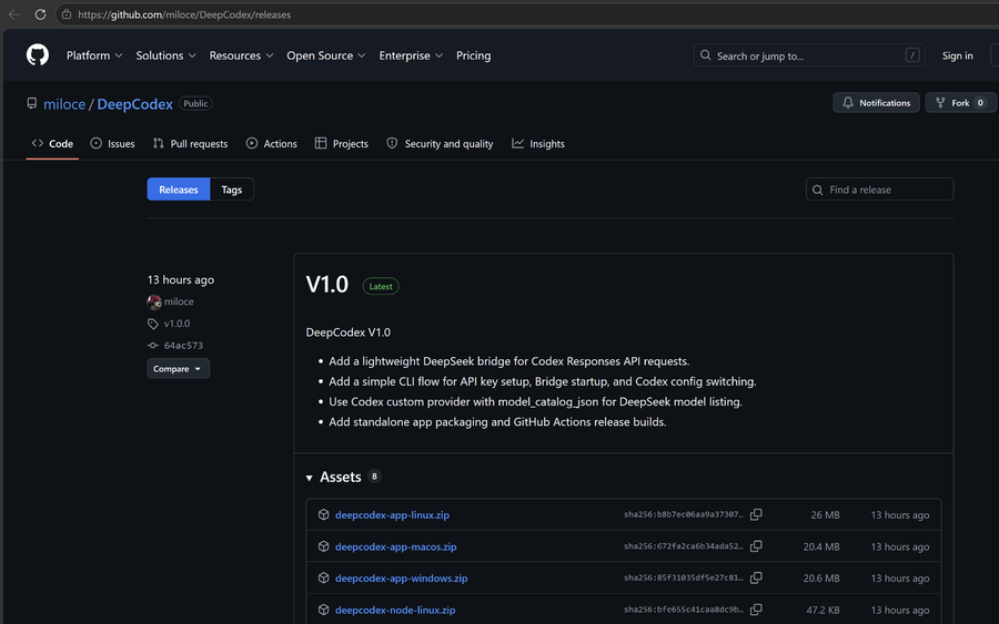 图3：DeepCodex_Releases下载列表