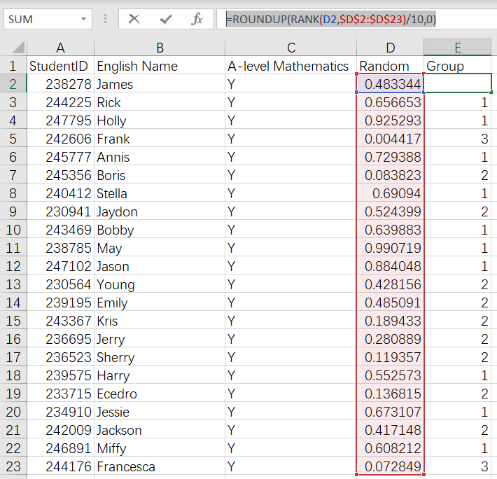 Excel随机分配固定组