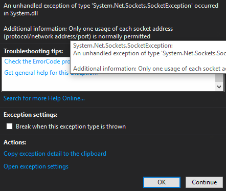 System.Net.Sockets.SocketException类型的未处理异常发生在System.dll中-腾讯云开发者社区-腾讯云