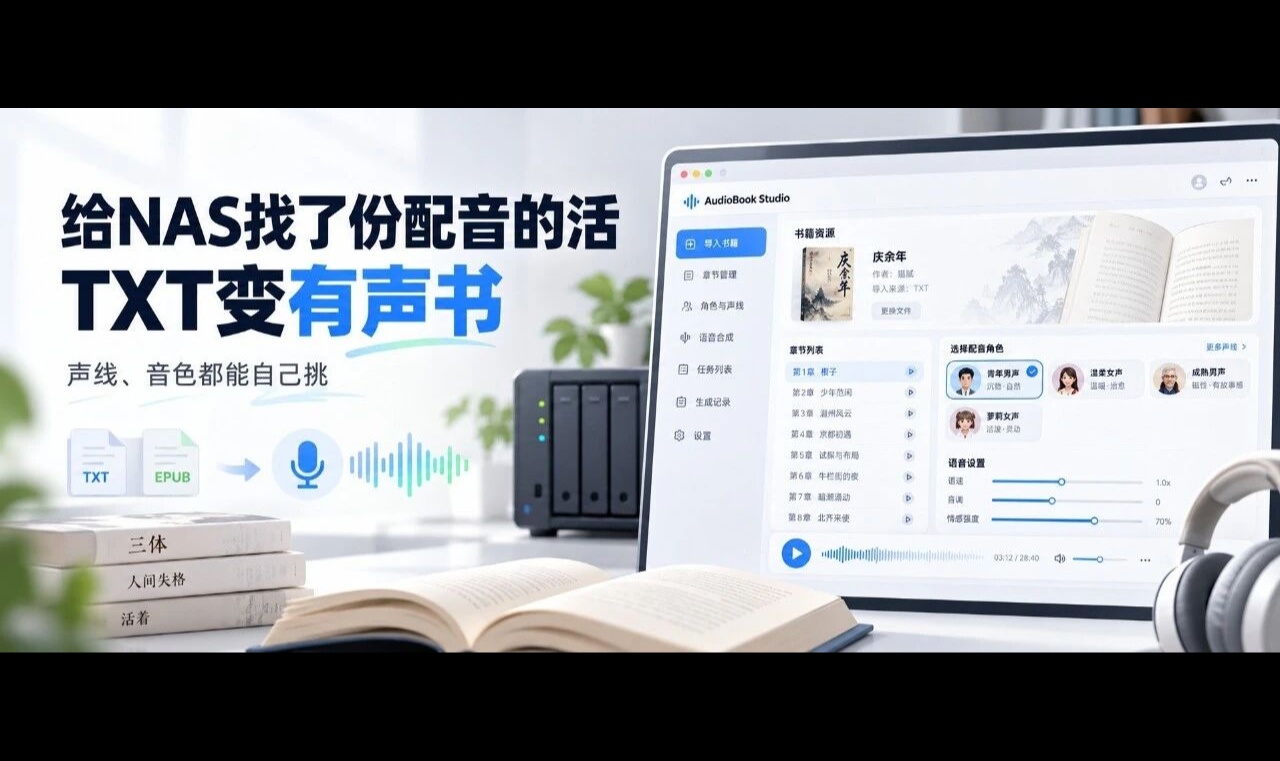 给NAS找了份配音的活：TXT变有声书，声线、音色都能自己挑