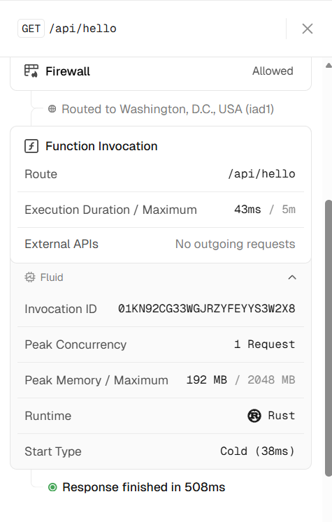 vercel rust runtime cold start