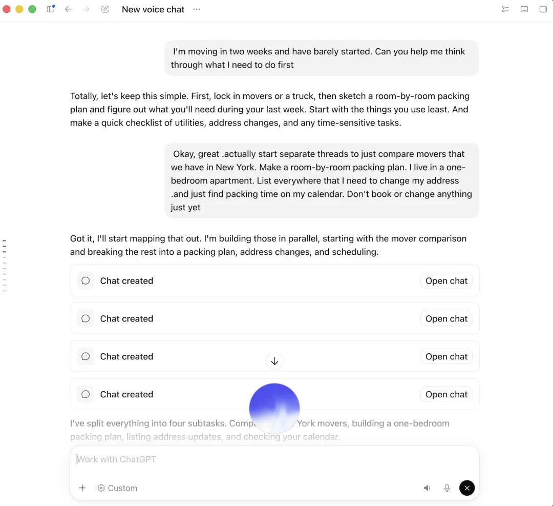 ChatGPT Voice 将一段对话拆成多个独立任务