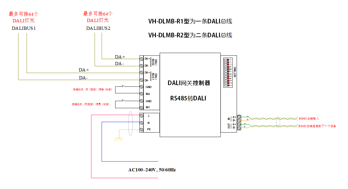DALI网关主机控制器接线图