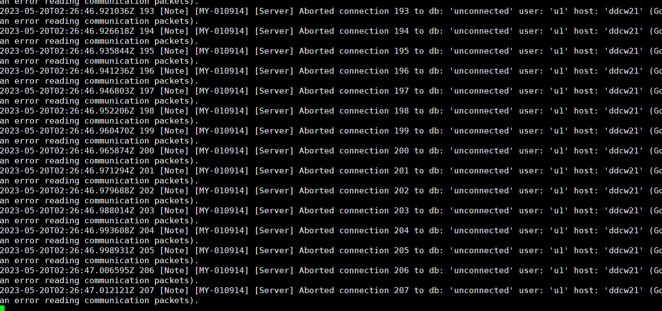[MYSQL案例][005] 日志中存在大量[MY-010914] [Server] Aborted connection