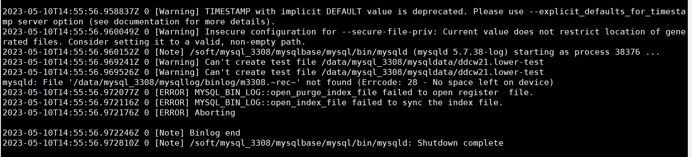 [MYSQL案例][001] MYSQL_BIN_LOGopen_purge_index_file failed to open