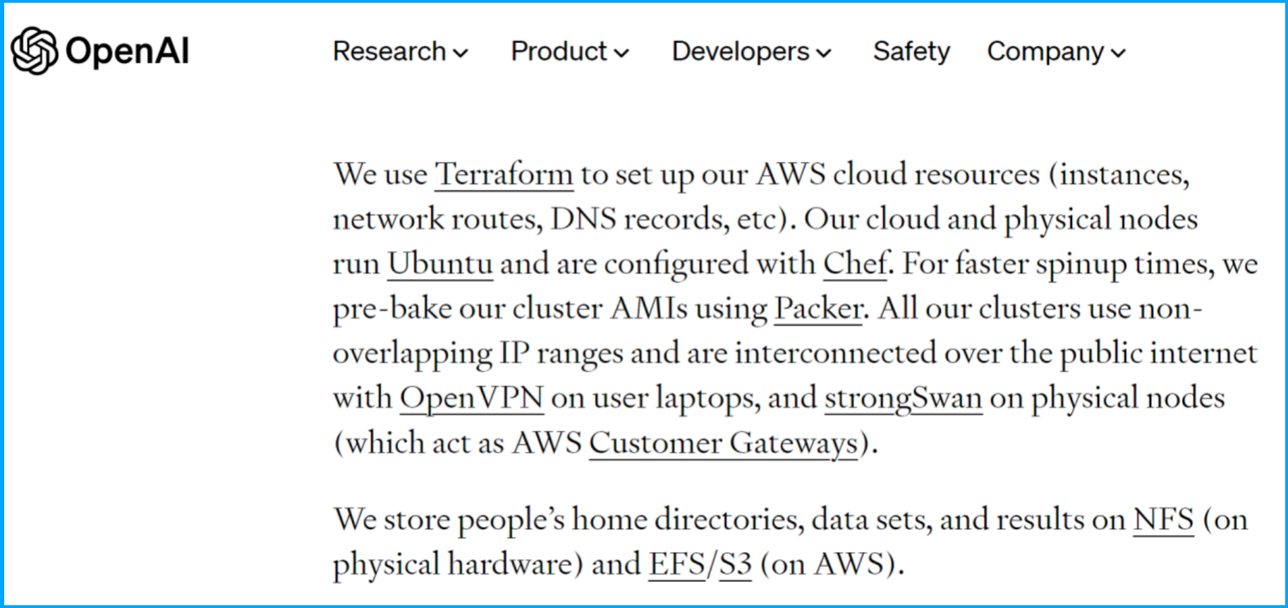 OpenAI 截止2021年公开信息显示使用了AWS云服务